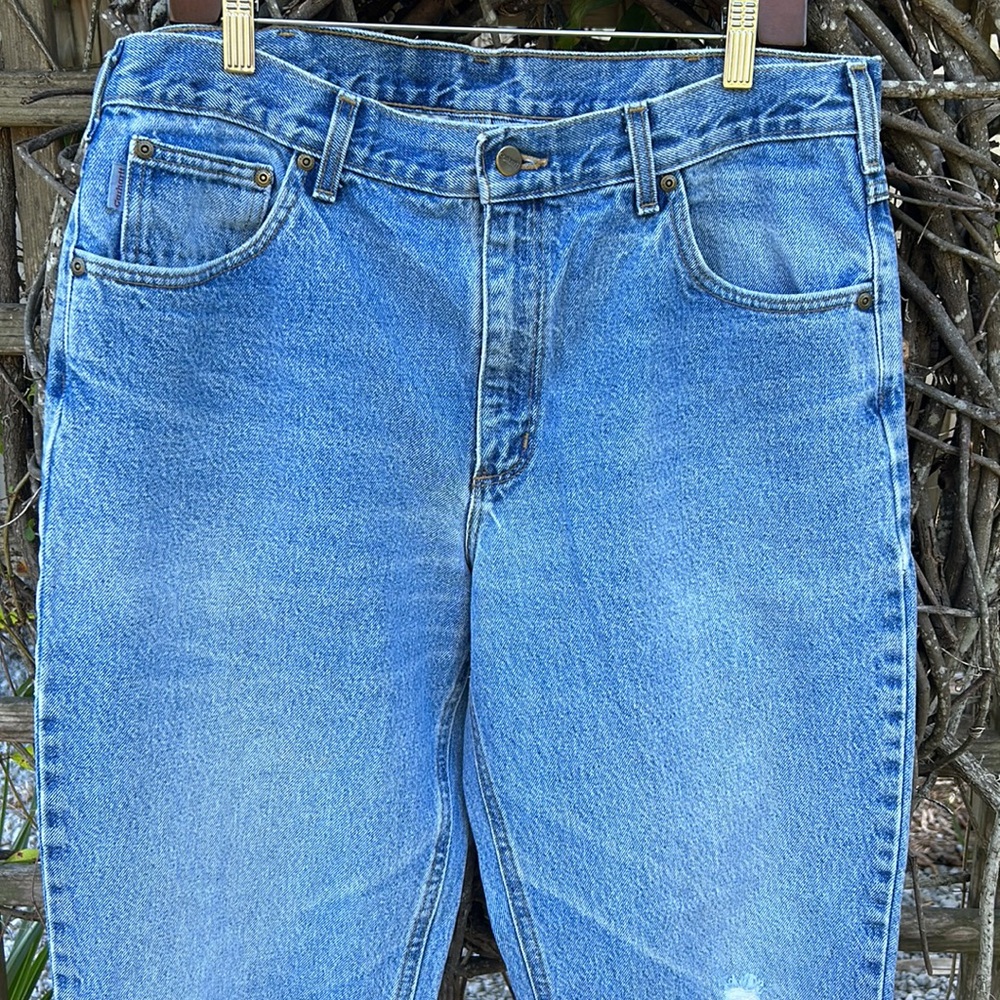 Men's Carhartt Relaxed Fit Denim Work Pants Light Wash 38x32 dungarees - Picture 3 of 10